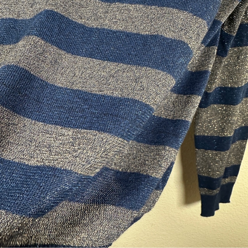 Anthropologie Striped Shimmer Polo‎ Blue Sz Medium - Picture 6 of 11